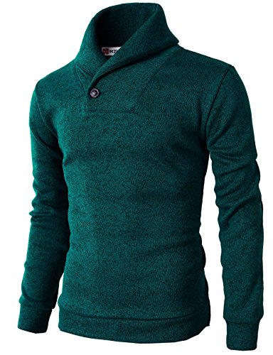 H2H Mens Knited Slim Fit Pullover Sweater Shawl Collar With One Button Point TURQUOISE US S/Asia M (KMOSWL036)