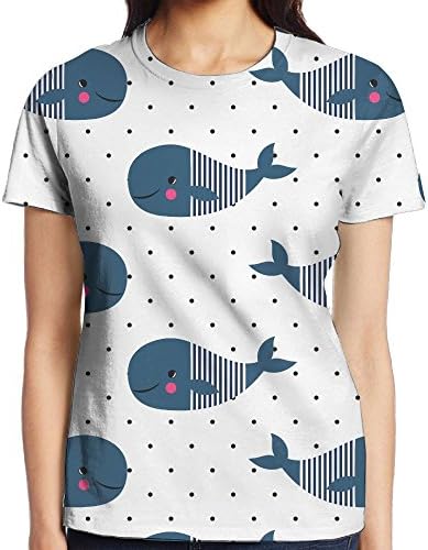 YEXIUSP Cartoon Whale Comfy Printed Casual T-Shirt Tee Tops For Womens Small
