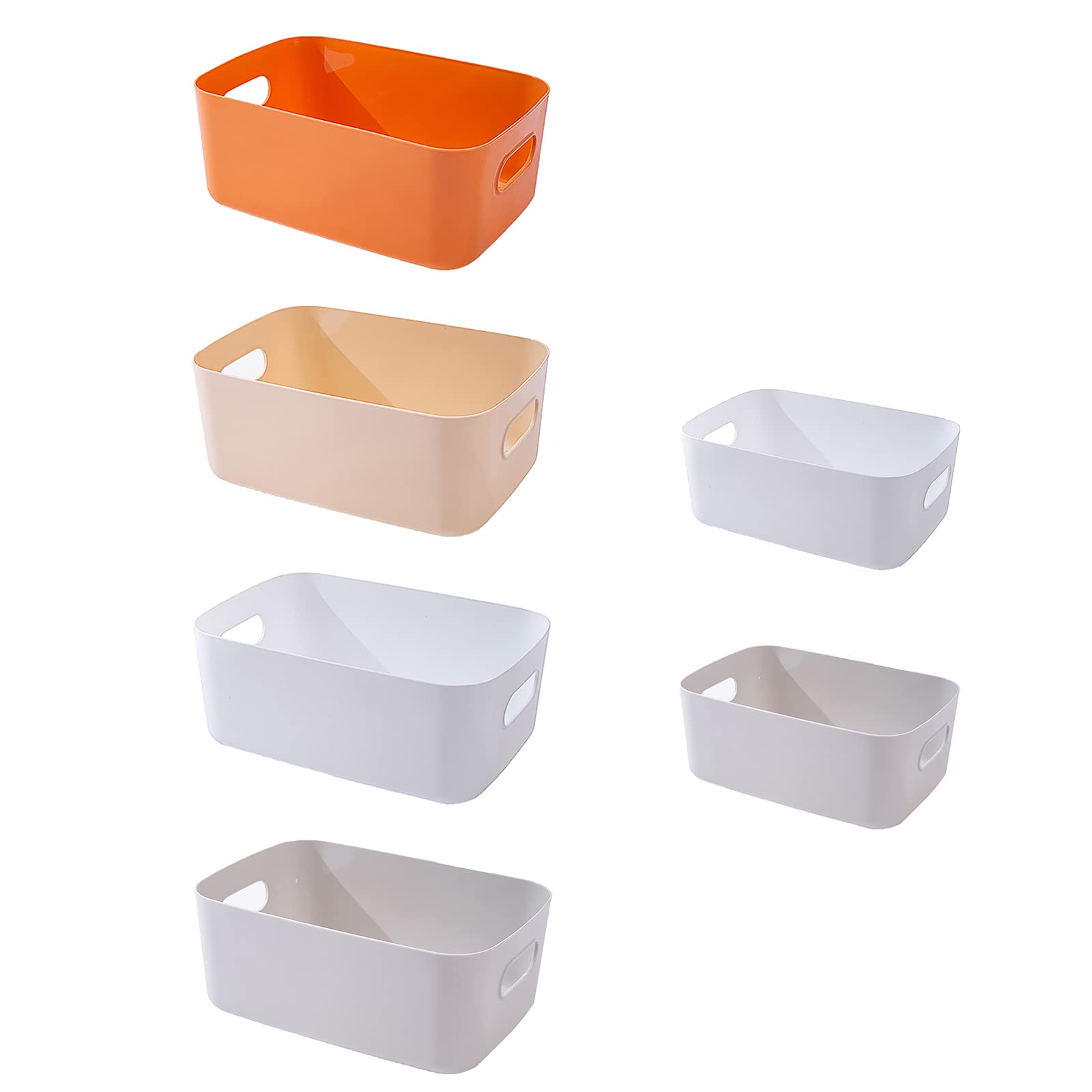 Spesh 6 pcs Plastic Storage Baskets Small Cupboard Storage Boxes with Handles Container Storage Baskets for Kitchen,Bathroom and Shelf(Orange+Beige+White+Grey)