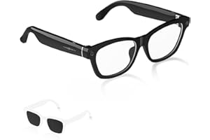 LAKEEN AI Smart Glasses with 800W HD Camera and 1080P Video Recording | AI Assistant (ChatGPT), Translation, Voice & Music Control | Bluetooth 5.3/WiFi | Included Anti-Blue Light & Polarizing Lenses