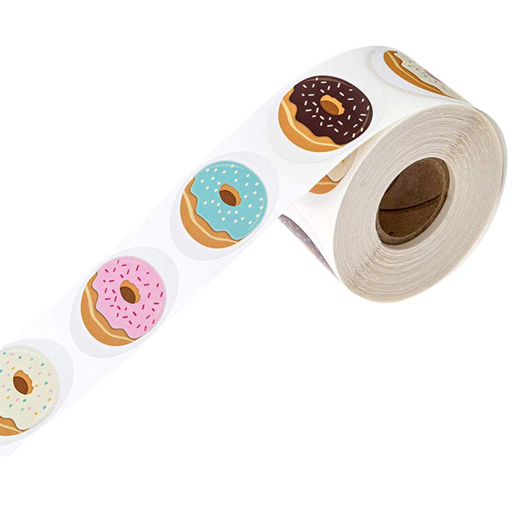 1 Roll/500pcs Donuts Design Sealing Sticker DIY Sticker Baking Packaging Label Wrapping Stickers for Party Home for Hawaiian Party Supplies