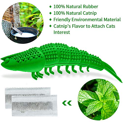 RUCACIO Cat Toys Interactive Kitty Catnip Toys Cat Treat Toy Kitten Stuff Toothbrush Teeth Cleaning Chew Toy Lobster Shape Great Christmas Gifts100% Natural Rubber Bite Resistance