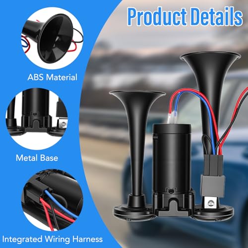 HISUEKIG 12V Car Horn, 600Db Double Trumpet Truck, Super Loud Electric Air Horn with Compressor, Rich Bass and Sharp Sounds, Easy Installation, for Car Truck Boat Motorcycle