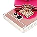 Note 5 Case, Galaxy Note 5 Case - Mavis's Diary 3D Handmade Bling Luxury Pink Mirror Soft TPU Design Lovely Hot Pink Bow with Fluff Ball Shiny Crystal Diamonds Clear Cover for Samsung Galaxy Note 5