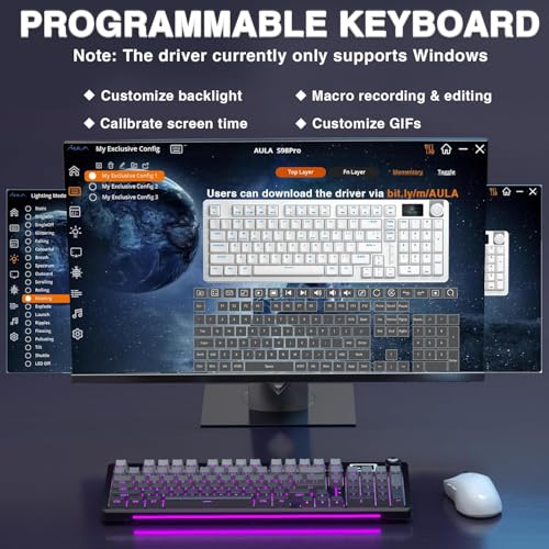 AULA S98 Pro Gaming Keyboard Wireless Mechanical Creamy Keyboard with Screen & Knob, 2.4GHz/USB-C/BT5.0 Hot Swappable, Pre-lubed Linear Switches,Side Printed PBT Keycaps,RGB Backlit Bluetooth Keyboard