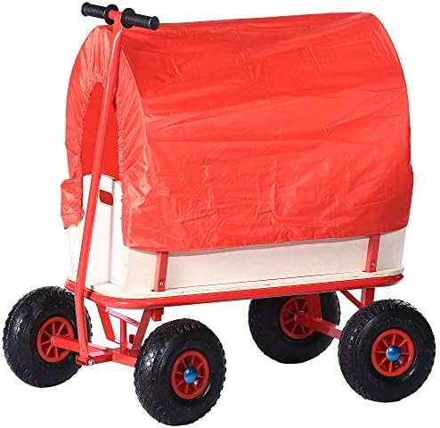 Jalano with Robust Car Plane Wooden Transport Cart Trolley Red Roof