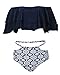 Tempt Me Women Navy Blue Two Piece High Waisted Bikini Set Swimsuit Off Shoulder Ruffle Bathing Suits Tummy Control Ruched Swimwear XL