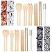 4 Set Bamboo Cutlery Set Bamboo Travel Utensils Set, Reusable Bamboo Utensil Fork Knife Spoon Chopsticks Straw Cleaning Brush with Carrying Bag for Travel Picnic Office School