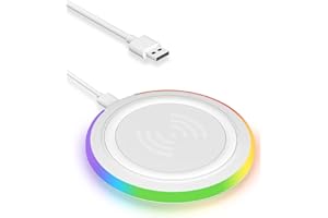 MMK Wireless Charger Pad, 15W Max Fast RGB Wireless Charging Pad Compatible iPhone 14/14 Plus/14 Pro/14 Pro Max/13/13 Mini/SE 2022/12/11/X/8,Samsung Galaxy S22/S21/S20,AirPods 3 2 Pro(No AC Adapter) White
