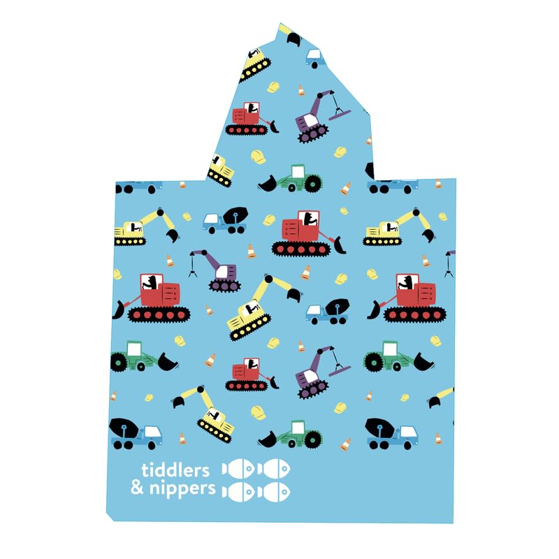 tiddlers & nippers Kids Patterned/Plain Microfibre Hooded Towel/Poncho | Super Absorbent Microfiber & Quick Drying | Ideal For Beach, Pool, Holidays & Travel (Diggers & Lorries, 18m-5 Years) โ image 1