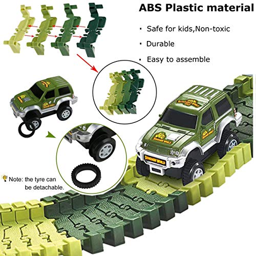 Wangday Dinosaur Toys for 3 4 5 6 7 Year Old Boys, Jurassic Park World Dinosaur Car Race Train Track Toys 142-Piece Tracks, 2 Dinosaurs - Thumbnail 3