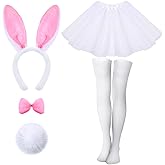 Yahenda 5 Pcs Easter Bunny Costume Set for Adult Bunny Ears Headband Rabbit Bowtie Tail Tutu Thigh High Stocking for Cosplay