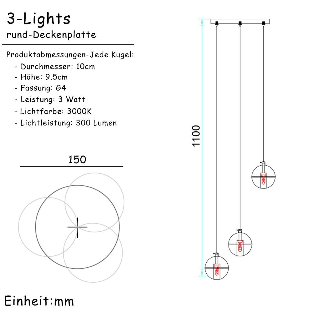 Kugel LED Pendelleuchte aus Holz, Mehr-Flammig Dekoration Treppe Lampe