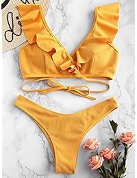 ZAFUL traje de baño frontal con nudo de corbata para dama, bikini de cintura alta, traje de baño de dos piezas