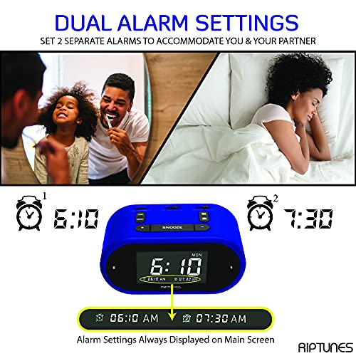 RIPTUNES Digital Loud Alarm Clock with Bed Shaker for Heavy Sleepers