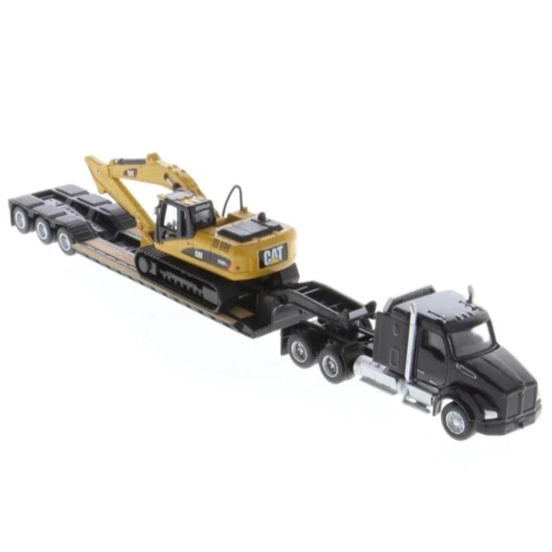 Photo 1 of Diecast Masters 1/87 Kenworth T880s SBFS 40in Sleeper Tandem Tractor w/Lowboy & Caterpillar 320D L Hydraulic Excavator 84420