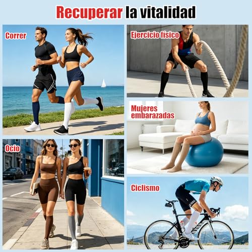 LONGLIV 4/6 Pares Calcetines de Compresión para Hombres y Mujeres, 15-20 mmHg, Calcetines de Compresión Deportiva para Varices, Embarazo, Viajar, Correr, Fitness, Enfermeras, Edema