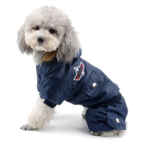 SELMAI Waterproof Fleece Lined Dog Coat Airman Hooded Jumpsuit Snow Jacket Winter Dog Clothes for Chihuahuas Blue M