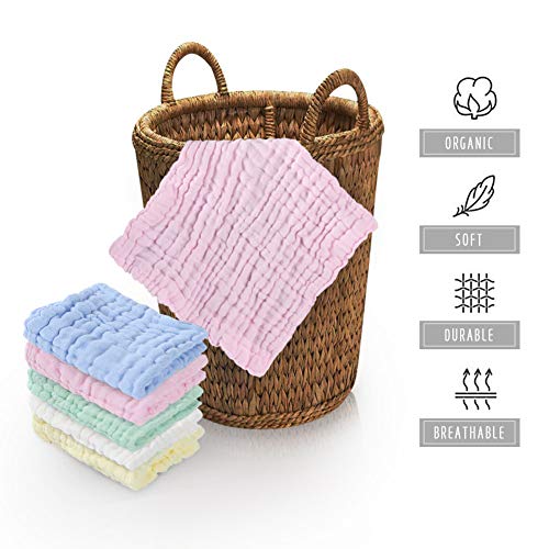 image for Baby 100% Cotton Washcloths, Fasoar Reusable Muslin Baby Wipes, Soft A
