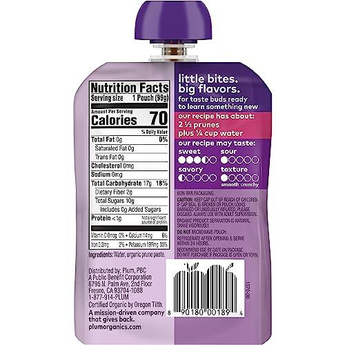 PLUM ORGANICS STAGE 1 ORGANIC BABY FOOD – JUST PRUNES – 3.5 OZ POUCH – ORGANIC BABY FOOD POUCH