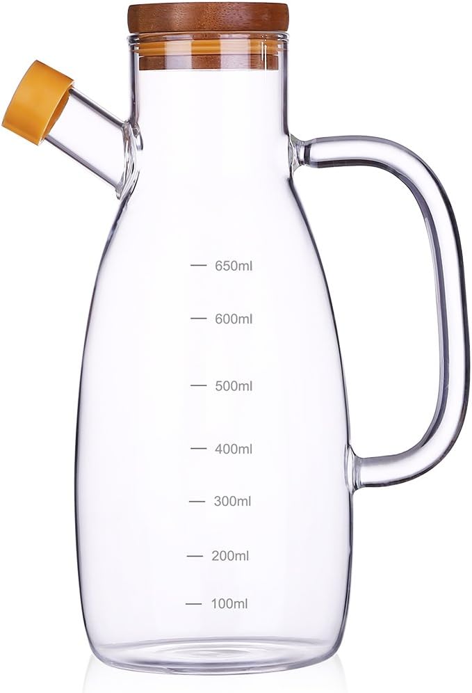 Oil Dispenser Bottle,Borosilicate Glass Olive Oil/Vinegar/Sauce Dispenser Cruet with Scale,Durable Oil Pourer Bottles Olive Oil Container Pot with Handle Perfect for Kitchen & BBQ,23 oz/700ML