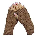 Beautyvan， Knitted Arm Fashion Fingerless Winter Gloves Unisex Soft Warm Mitten (Khaki)