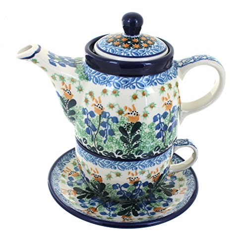 Click Here to See More Images Blue Rose Polish Pottery Lily of the Valley Tea for One