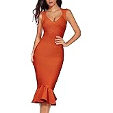 Shoulder Strap Sleeveless Fishtail Midi Bandage Dress for Women Bodycon Club Party Evening Dresses