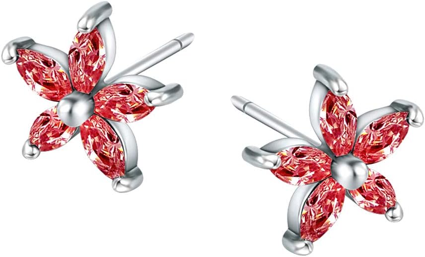 Marquise-Cut Flower Stud Earrings 925 Sterling Silver Earrings Stud Cubic Zirconia Flower Earrings