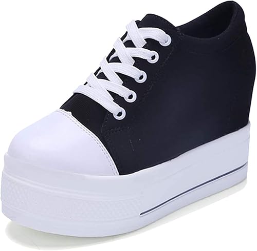 Amazon Full Nice Jp 厚底スニーカー ヒール インヒール8cm レディース 厚底キャンバス レースアップ カジュアル 運動靴 軽量 シューズ 美足ヒール厚底靴 スニーカー