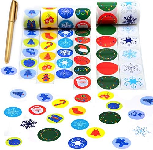 Holiday Stickers Roll Assortment (900 Stickers) - stickers for kids - Christmas Stickers - 36 Designs - 2 Customized Design with FREE Pen - For Scrapbooking, Party Decorations, Holiday Christmas Cards
