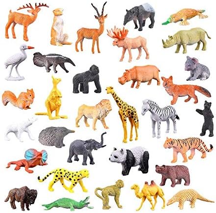 Enllonisih 53 Pack Small Figures Mini Animal | Mini Vinyl Plastic Animal Toy Set,Toys Realistic Under Life Figure Bath Toy for Child Educational Party Cake | Storage Gift Bag for Kids (A)