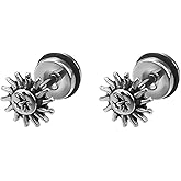 Stainless Steel Retro Vintage Sun Shape Screw Back Stud Earrings