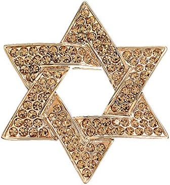 OUDUO Women's Artificial Crystal Hexagram Brooch The Star of David Pin Gold Tone
