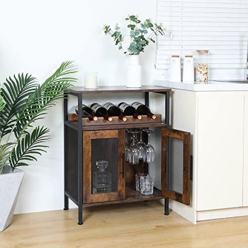 X-cosrack Wine Bar Rack Cabinet With Detachable Wine Rack, Coffee Bar Cabinet With Glass Holder Small Sideboard And Buffet Cabinet With Mesh Door Rustic Brown Large 9c29f424 26f2 4646 B9ac 39ccc7abb5ae