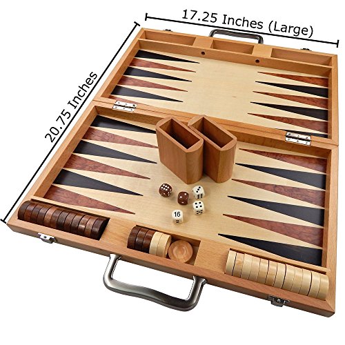 Duboce Inlaid Walnut, Beech, Sapele, and Bass Wood Backgammon Board Game - 17 Inch Set (Large) - Thumbnail 2