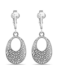Aloha Earrings Womens Clip Earrings Silver, Silver Earrings Clip On for Women, Lightweight Silver Clip Earrings