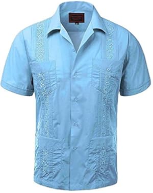 MAXIMOS MEN'S SHORT SLEEVE BUTTON-UP CUBAN GUAYABERA DRESS SHIRT BEACH WEDDING BARTENDER