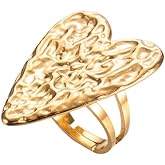 Hammered Heart Statement Ring Stainless Steel 14k Golden Plated Big Love Hearted Expandable Open Finger Bands Adjustable Chic Wedding Promise Eternity Chunky Rings Fashion Valentine's Day Jewelry Gifts for Women Girls Bride