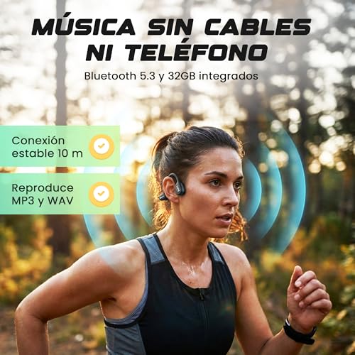 VIPA - Bluetooth 5.3 Swimming Headphones - Bone Conduction Headphones with IP68 Waterproof - Open Helmets with 32G MP3 for Swimming/Running/Cycling with ENC Microphone and 6H Autonomy.