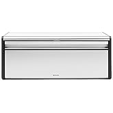Brabantia Rectangular Fall Front Bread Box | Matt Steel | Large Metal Front Opening Bread Store for Kitchen Countertop | Flat Top for Extra Storage, Magnet Closing Lid | Fits 2 Loaves