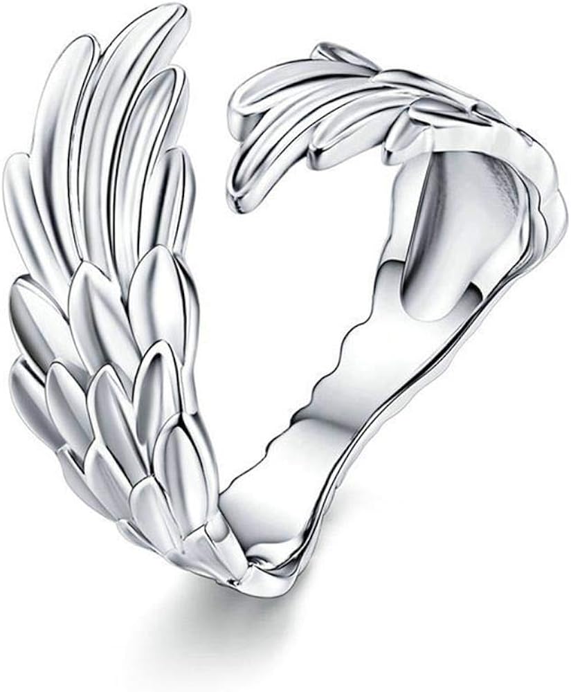 Caiyao Antique Angel Wing Rings Adjustable Open Band Wings