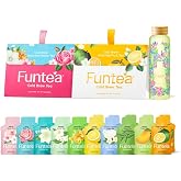 FUNTEA Cold Brew Herbal Tea Bags, Caffeine-Free Unsweetened Fruit &amp; Flower Tea, 20 Individually Wrapped Tea Bags (2 x 10 Packs), with Color Changing Bottle Gift Set (Assorted Tea &ndash; Flower &amp; Fruit,Bottle Set)