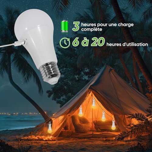 Kimjo E27 LED Light Bulb, RGB Rechargeable Bulb with Remote Control Wireless Dimmable, USB C LED Battery with Timing Function, 7W, 2000mAh, Pack of 2