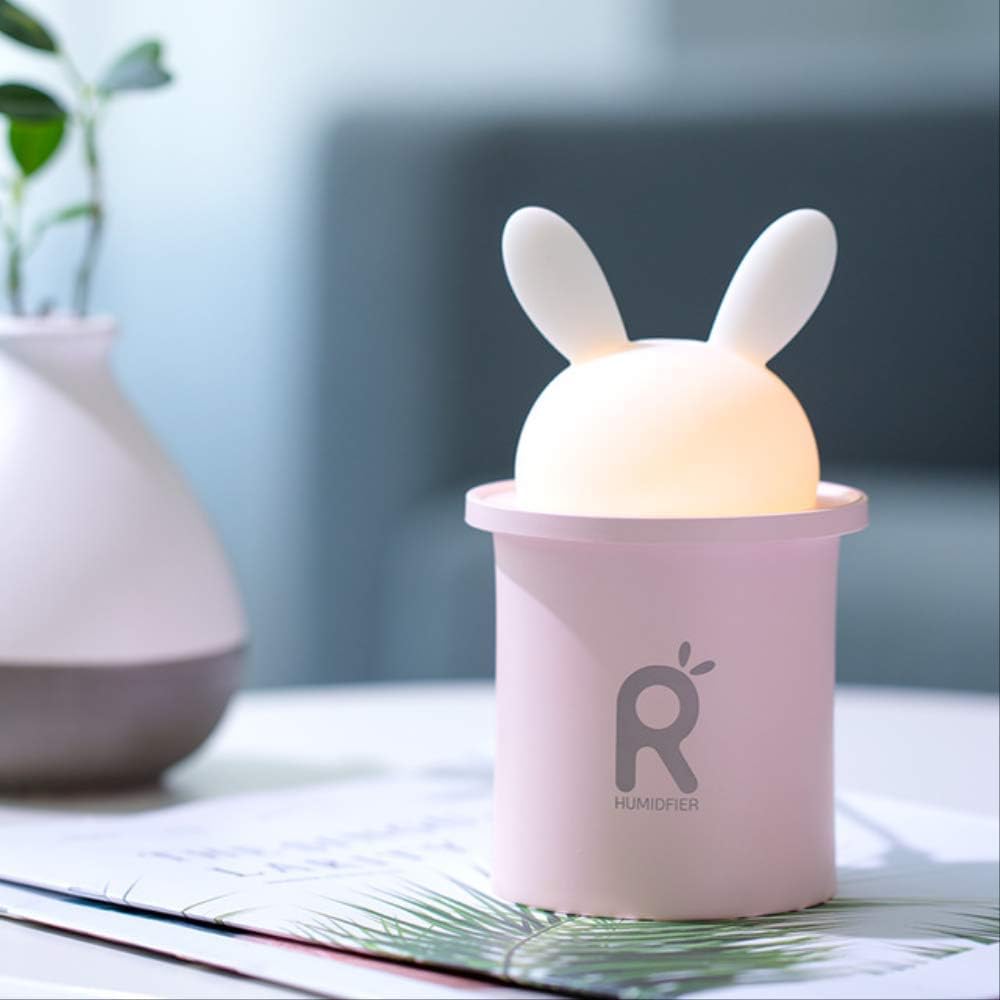Ultrasonic Air Humidifier for Baby Pregnant Cartoon Rabbit 250Ml USB Essential Oil Diffuser Led Light Lamp Car Air Purifier Pink