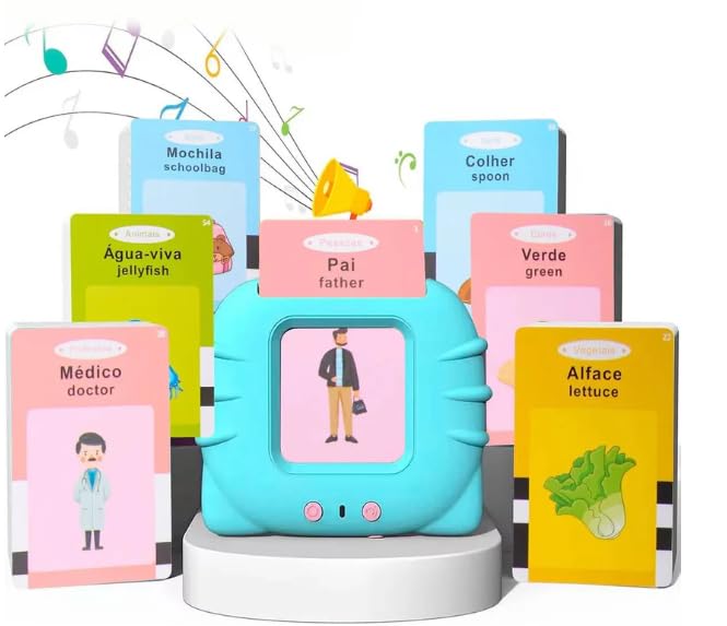 Brinquedo Educativo Montessori Leitor de Cartões Flash Cards Bilíngue Português Inglês 112 Cartas 224 Palavras Alfabetização Infantil Tablet Sonoro Interativo Recarregável Estimula Fala - ROSA (ROSA)