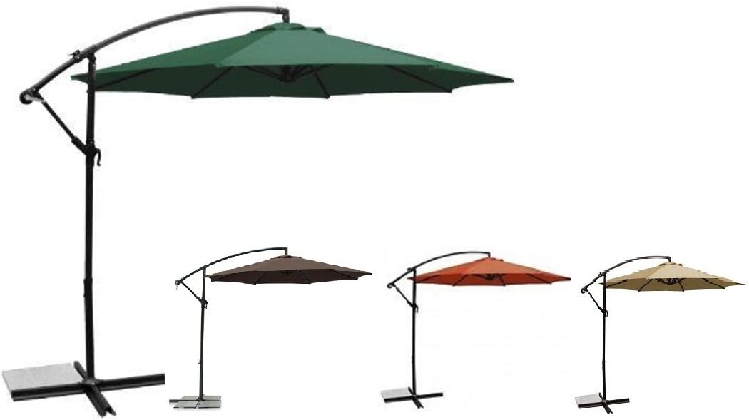 USH Deluxe 10 Ft Offset Cantilever Hanging Patio Umbrella Freestanding Outdoor Parasol Adjustable Market Umbrella, 250g/sqm Polyester (Green)