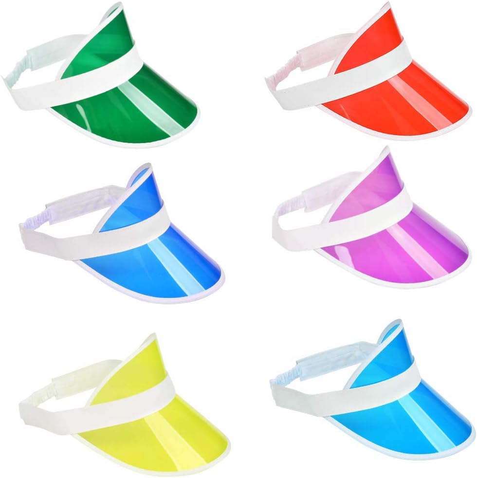Candy-Colored Sun Visor Hat for Men & Women - Pack of 6 Sunvisors Summer Premium PVC Sun Visor Hats, Sunvisors Hat Cap for Golf, Tennis, Beach, Fishing, Sports & Outdoors