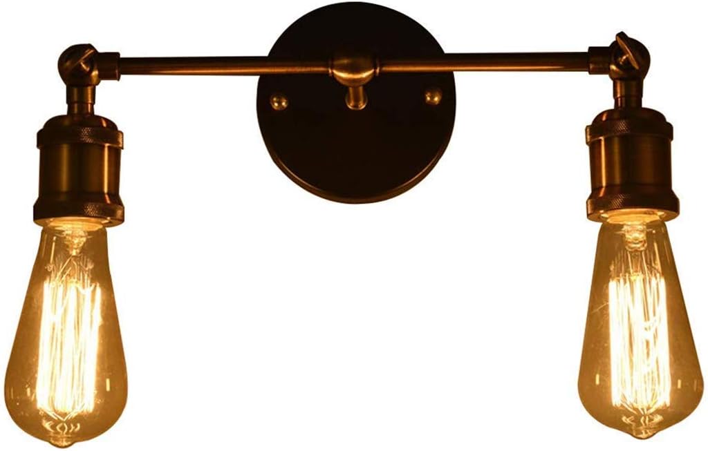 Vintage Wall Light Industrial Antique Wall Lamp Copper Head Fitting Fixtures Adjustable Retro Wall Sconce with E27 Socket Edison Lamp (Double Head)