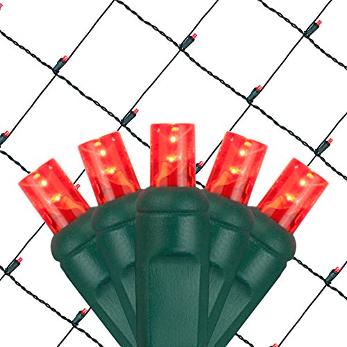 Set of 100 LED Red Net Lights - Christmas Net Lights, Outdoor Christmas Decorations, Green Wire (4 x 6 ft, 5mm Lights, Red)